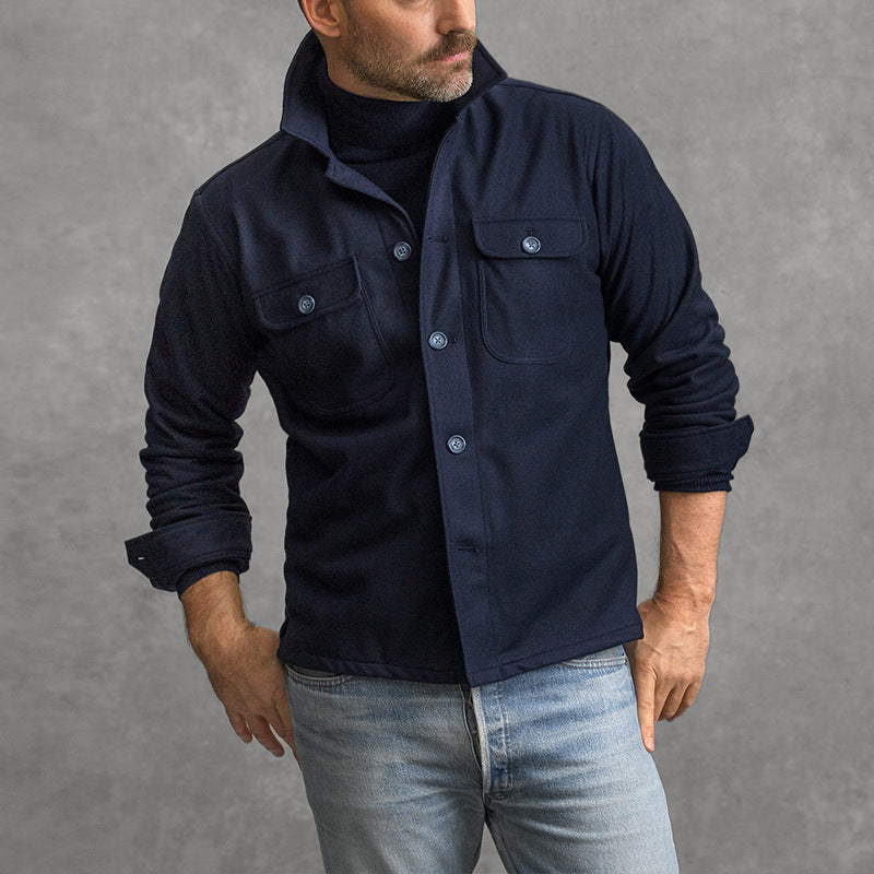Men’s Jacket – Tailored Fit – High Collar – Button-Up – Chest Flap Pockets – Soft Texture