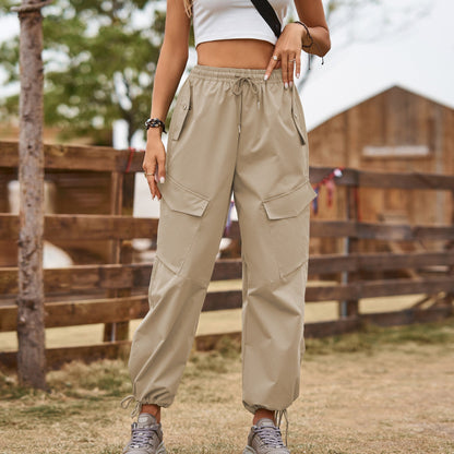Women’s Cargo Pants – Relaxed Fit – Cotton Blend – Drawstring Waist – Utility Pockets