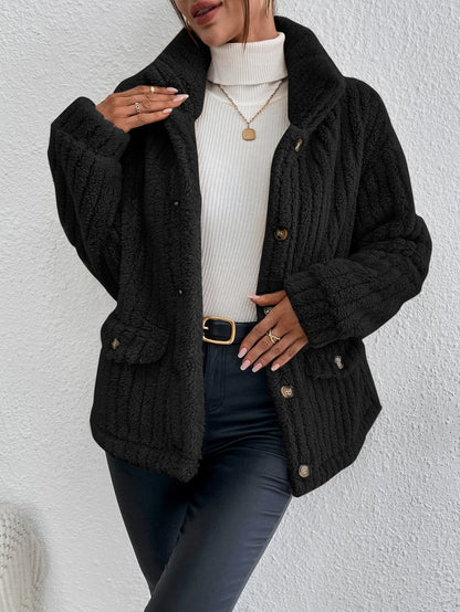 Women’s Jacket – Velvet Finish – Oversized Fit – Button-Up with Front Pockets