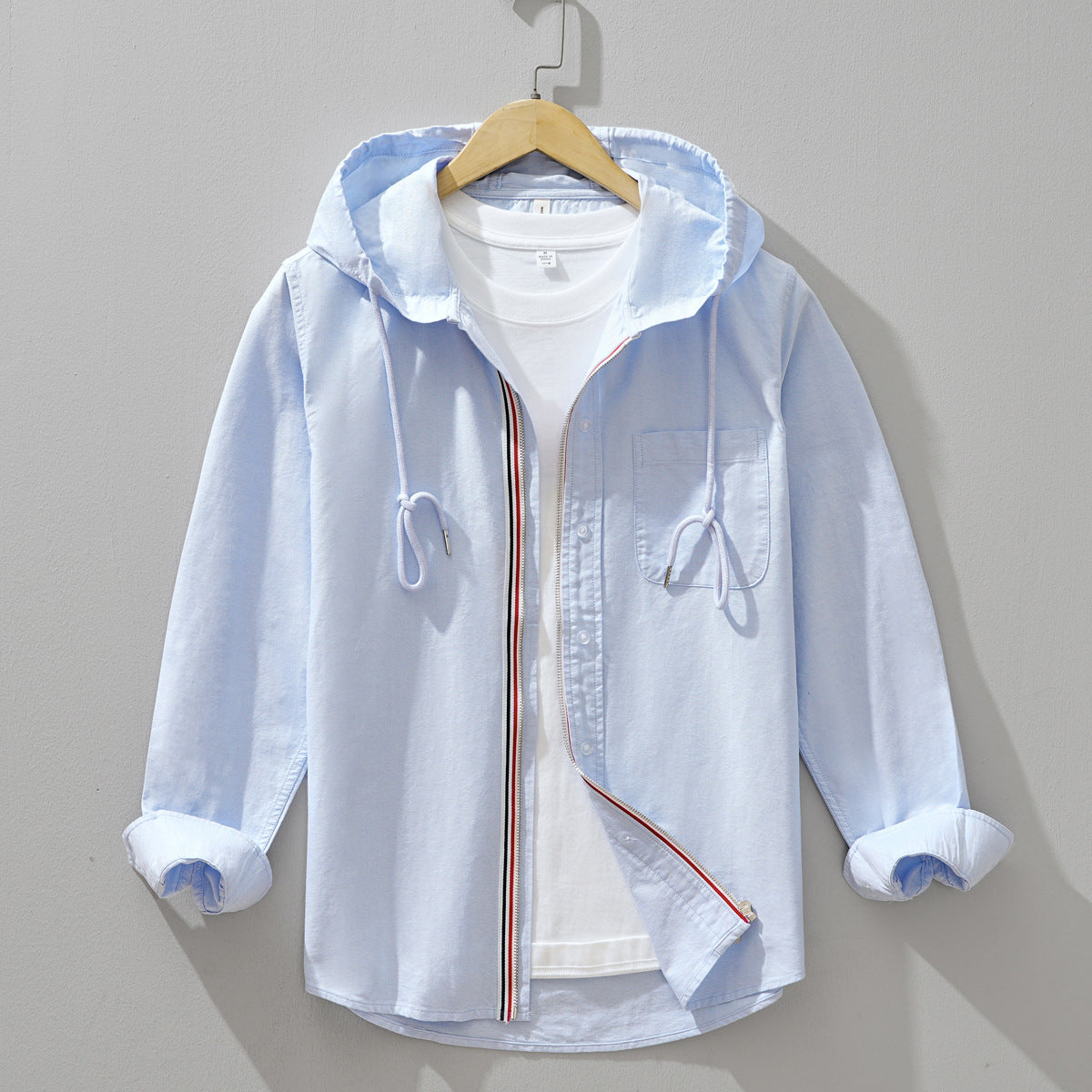 Men’s Hooded Shirt Jacket – Relaxed Fit – Lightweight Cotton – Full Zip with Chest Pocket