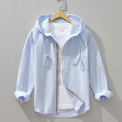 Men’s Hooded Shirt Jacket – Relaxed Fit – Lightweight Cotton – Full Zip with Chest Pocket
