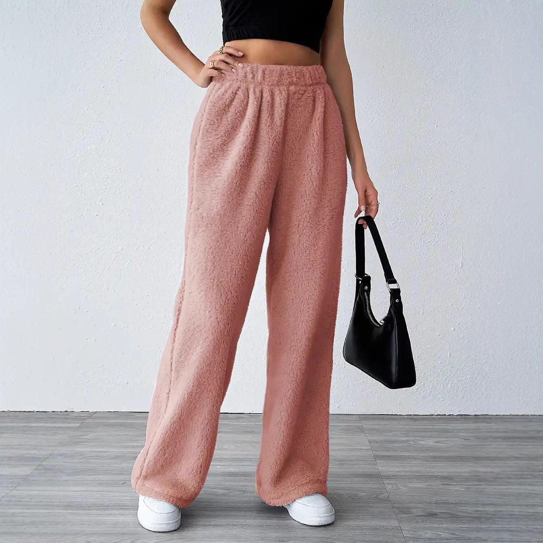 Women’s Casual Pants – Plush Fleece – Relaxed Fit – Full Length – Elastic Waistband