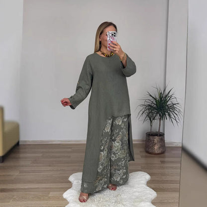 Women’s Tunic Top – Relaxed Fit – Cotton Blend – Long Sleeve – High-Low Hem