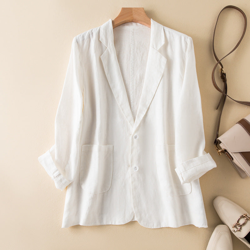 Women’s Casual Jacket – Relaxed Fit – Natural Fibers – Long Sleeve Lapel – Front Pockets
