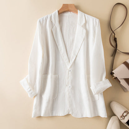 Women’s Casual Jacket – Relaxed Fit – Natural Fibers – Long Sleeve Lapel – Front Pockets