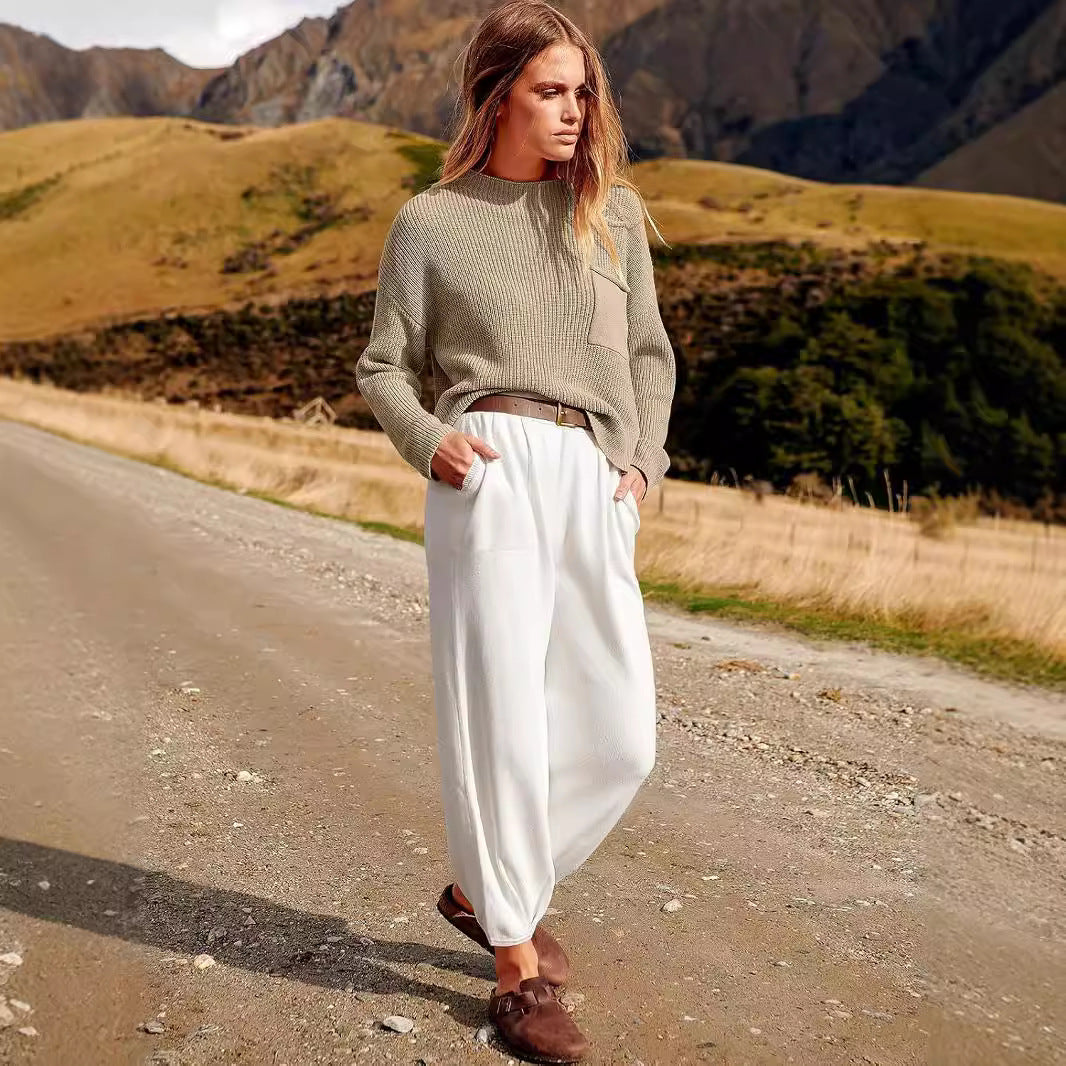 Women’s Knit Two-Piece Set – Relaxed Fit Sweater – Wide-Leg Pants – Soft Jersey Lounge Wear