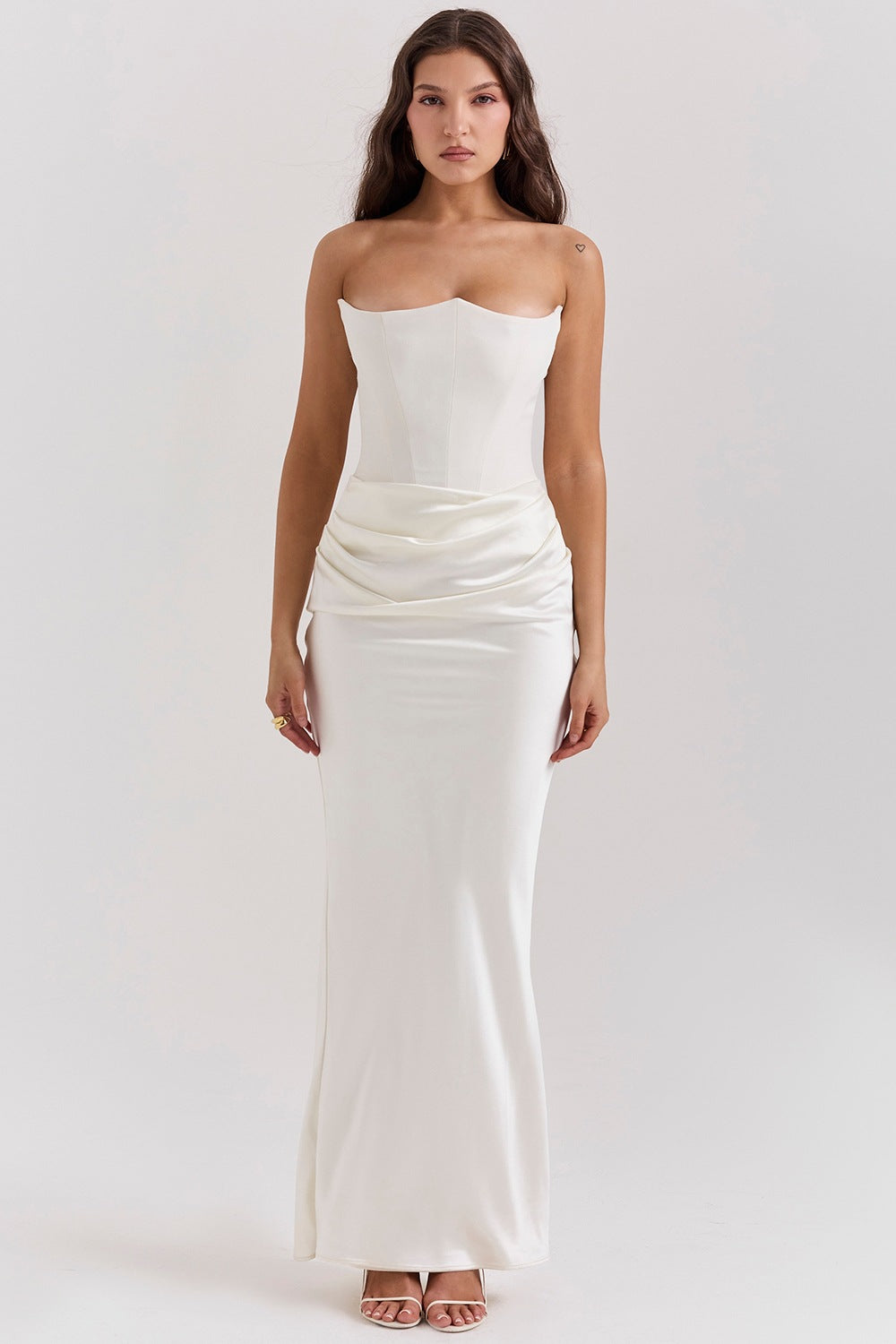 Women's Strapless Satin Evening Gown – Mermaid Silhouette – Full-Length Formal Dress