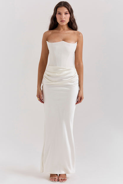 Women's Strapless Satin Evening Gown – Mermaid Silhouette – Full-Length Formal Dress
