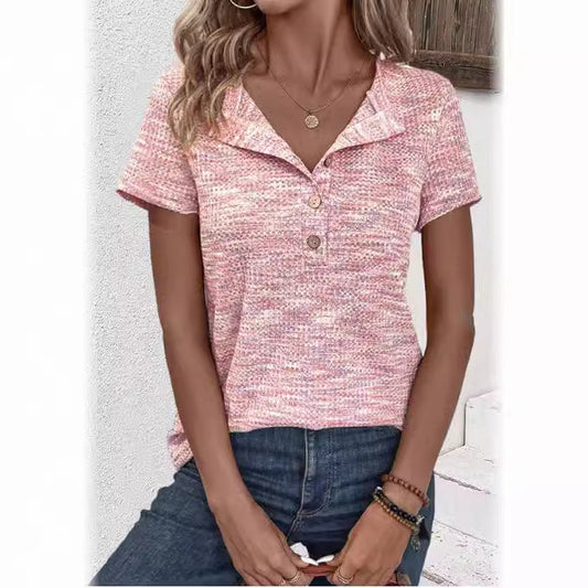 Women’s Polo Shirt – Relaxed Fit – Soft Knit – Short Sleeve – Textured Casual Style