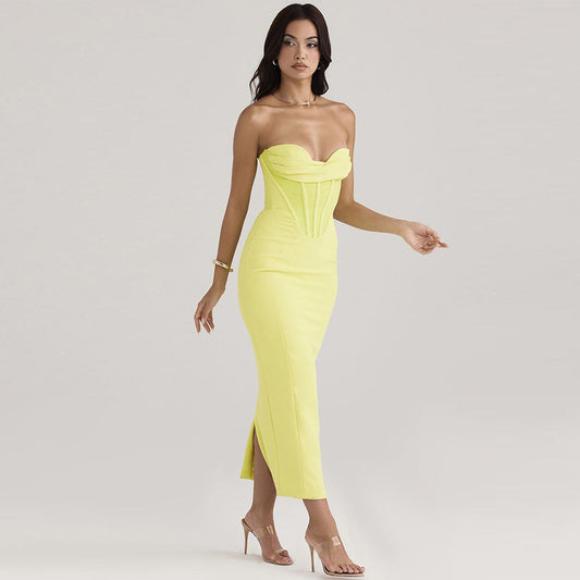 Women’s Strapless Bodycon Dress – Slim Fit Midi – Boned Bodice – Sweetheart Neckline
