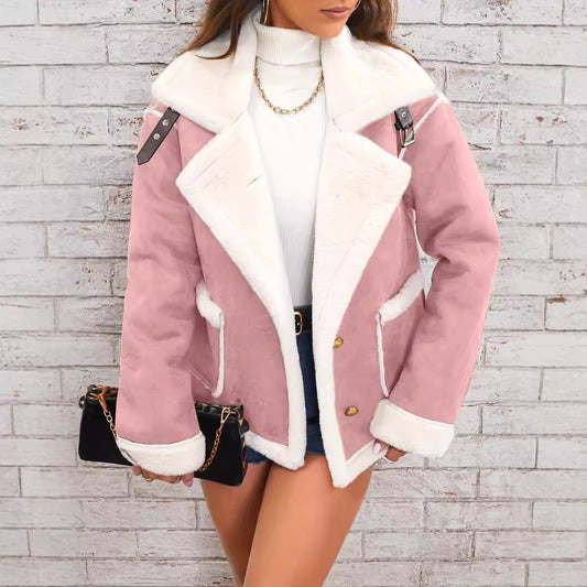 Women’s Jacket – Oversized Fit – Double-Breasted – Hip Length – Lapel Collar
