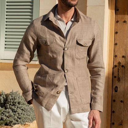 Men’s Casual Jacket – Structured Fit – Button Front – Breathable Blend – Chest Pockets