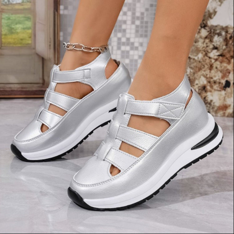 Women’s Wedge Sandals – Closed Toe – Cut-Out Upper – Velcro Strap – Platform Sole