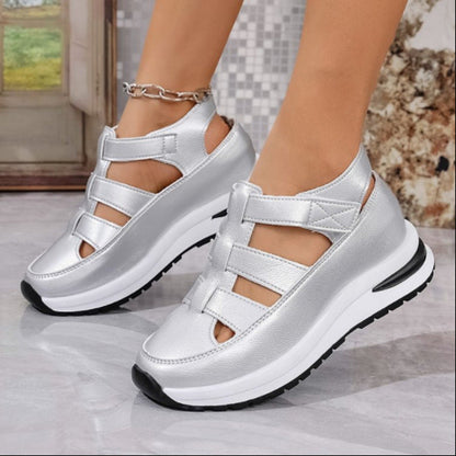 Women’s Wedge Sandals – Closed Toe – Cut-Out Upper – Velcro Strap – Platform Sole