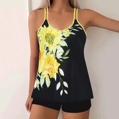 Women’s Tankini Set – Relaxed Fit – V-Neck – Spaghetti Straps – Swim Shorts