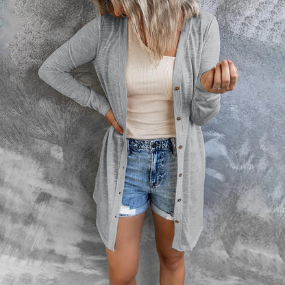 Women’s Cardigan – Fine Knit – Relaxed Fit – Button Front – Mid-Thigh Length