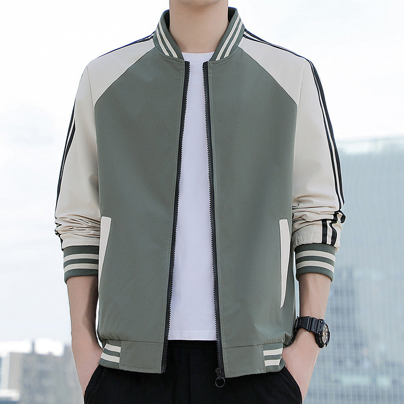 Men’s Bomber Jacket – Relaxed Fit – Zip Front – Ribbed Trim – Striped Sleeves