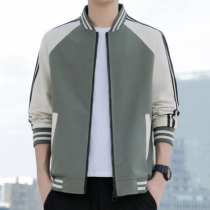 Men’s Bomber Jacket – Relaxed Fit – Zip Front – Ribbed Trim – Striped Sleeves