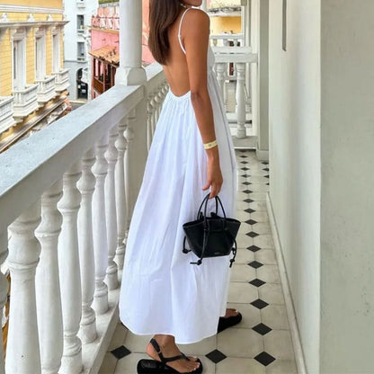 Women’s Maxi Dress – V-Neck – Spaghetti Straps – Open Back – Lightweight Relaxed Fit