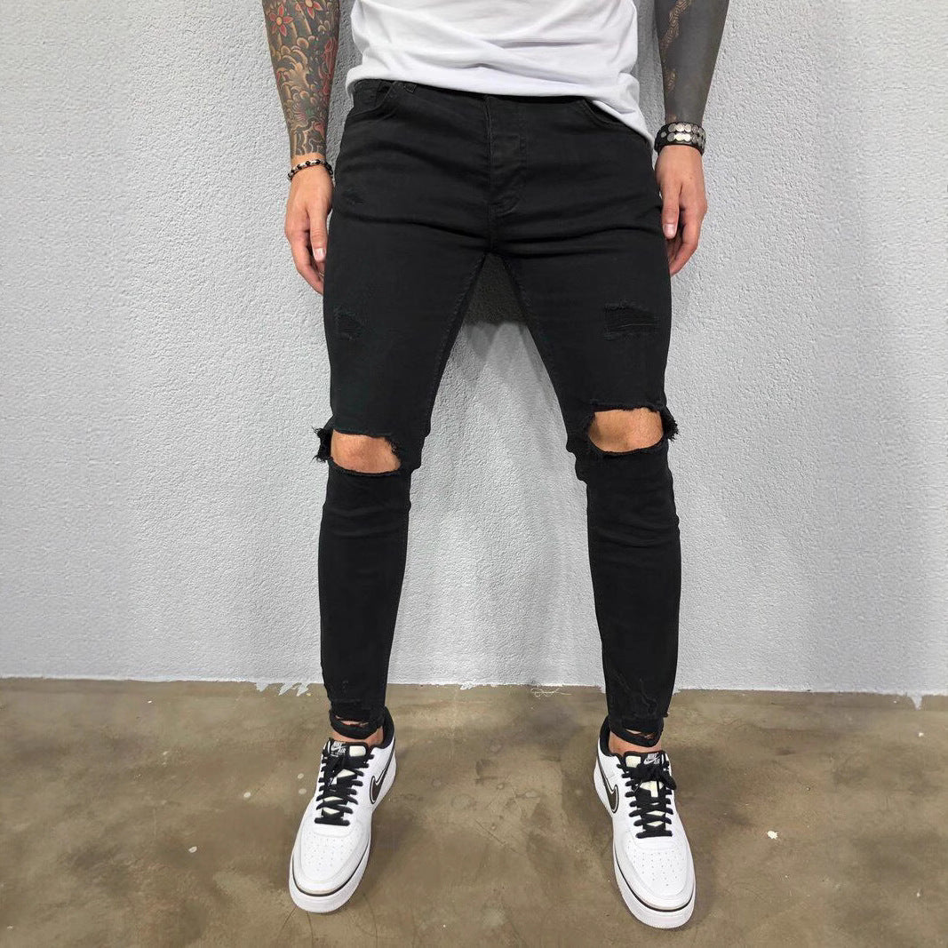 Men’s Skinny Jeans – Stretch Denim – Ripped Knees – Slim Fit Distressed Casual Wear