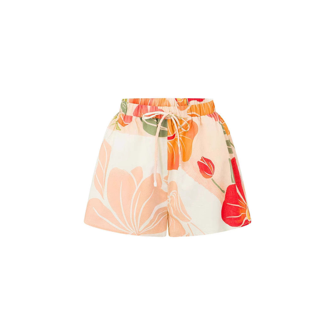 Women’s Sleeveless Top – Loose Fit – Elastic Neckline – Floral Print – Cotton Blend