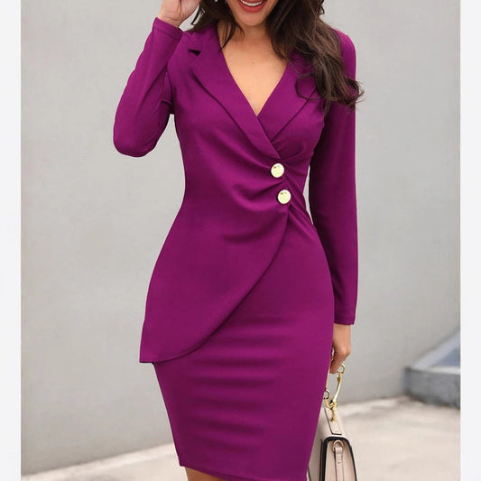 Women's Blazer Dress - Smooth Fabric - Slim Tailored Fit - Wrap Front - V-Neck