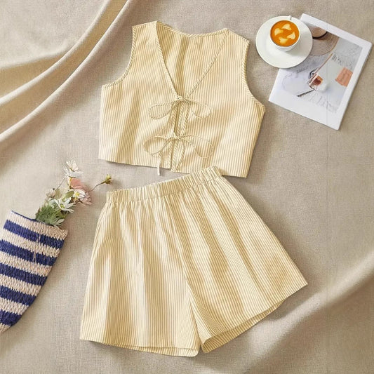 Women’s Crop Top – Slim Fit – Sleeveless V-Neck – Lace-Up Front – Lightweight Casual