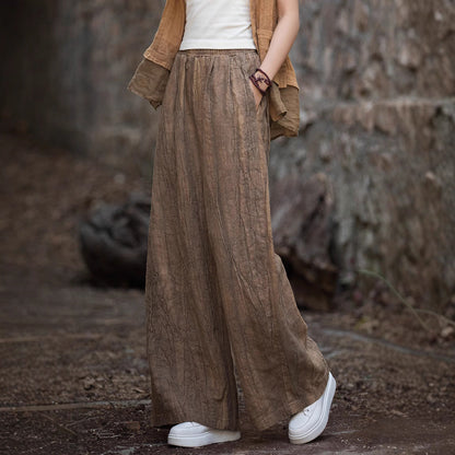 Women’s Wide-Leg Trousers – Linen Cotton Blend – Relaxed Fit – Elastic Waistband Casual Wear