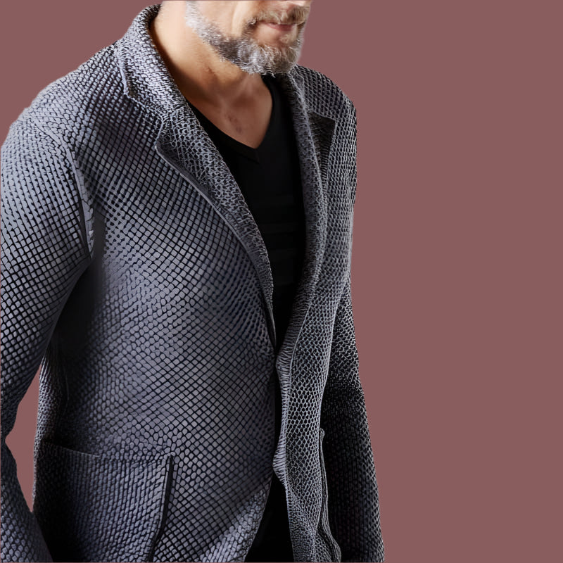 Men’s Blazer – Tailored Fit – Textured Heavyweight Fabric – Notched Lapel – 2-Button Closure