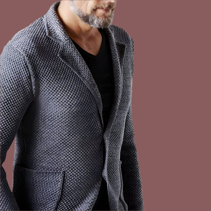 Men’s Blazer – Tailored Fit – Textured Heavyweight Fabric – Notched Lapel – 2-Button Closure