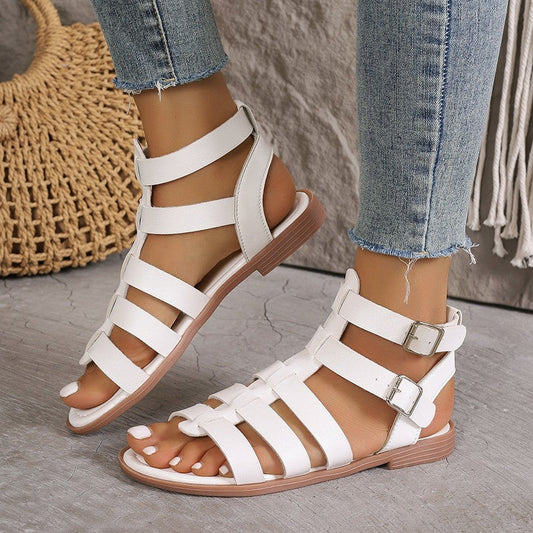Women’s Sandals – Roman Style – Flat Sole – Buckled Open Toe