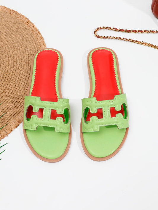 Women’s Flat Sandals – Slip-On Design – Open Toe – Cut-Out Straps – Casual Fit