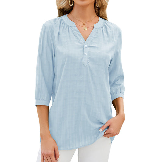 Women’s Blouse – Relaxed Fit – Cotton Blend – 3/4 Sleeve – Button Front