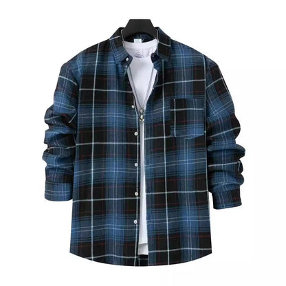 Men’s Checked Shirt – Oversized Fit – Cotton – Long Sleeve with Chest Pocket