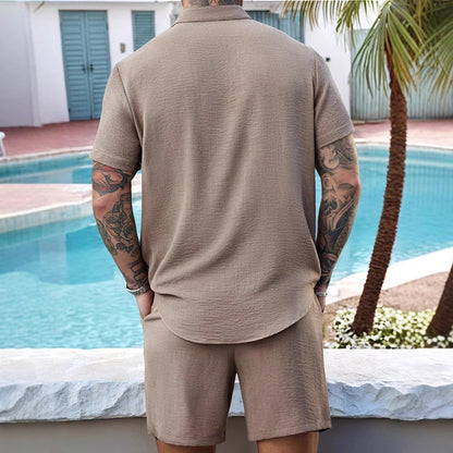 Men’s Henley Shirt and Shorts Set – Cotton – Relaxed Fit – Drawstring Waist Casual Wear