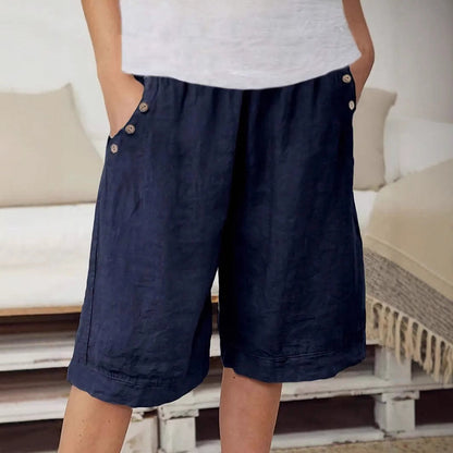 Women’s Knee-Length Shorts – Relaxed Fit – Elastic Waist – Natural Fibers – Soft Texture