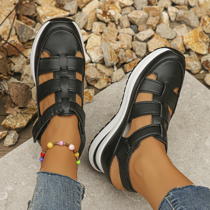 Women’s Wedge Sandals – Closed Toe – Cut-Out Straps – Platform Sole – Adjustable Fit