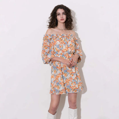 Women’s Mini Dress – Off Shoulder Strapless – Chiffon – Flowy Fit – Floral Print