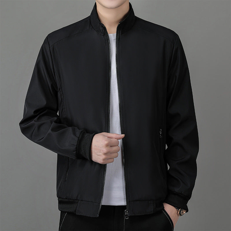 Men’s Jacket – Structured Fit – Standing Collar – Zipper Closure – Ribbed Waistband