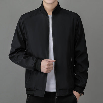 Men’s Jacket – Structured Fit – Standing Collar – Zipper Closure – Ribbed Waistband