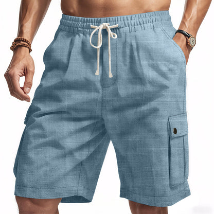 Men’s Cargo Shorts – Bamboo Linen Blend – Relaxed Fit – Elastic Waist – Multi-Pocket