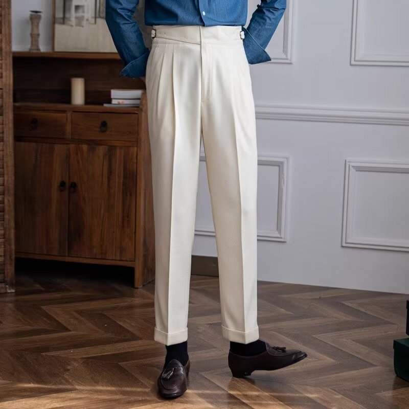 Men’s Dress Pants – Wool Blend – High Waist – Pleated Front – Tailored Straight Leg