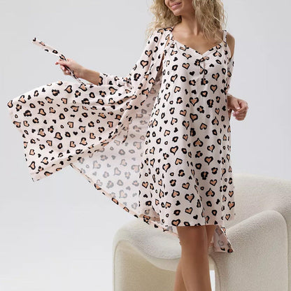 Women’s Lounge Dress and Robe Set – Relaxed Fit – V-Neck – Soft Breathable Blend