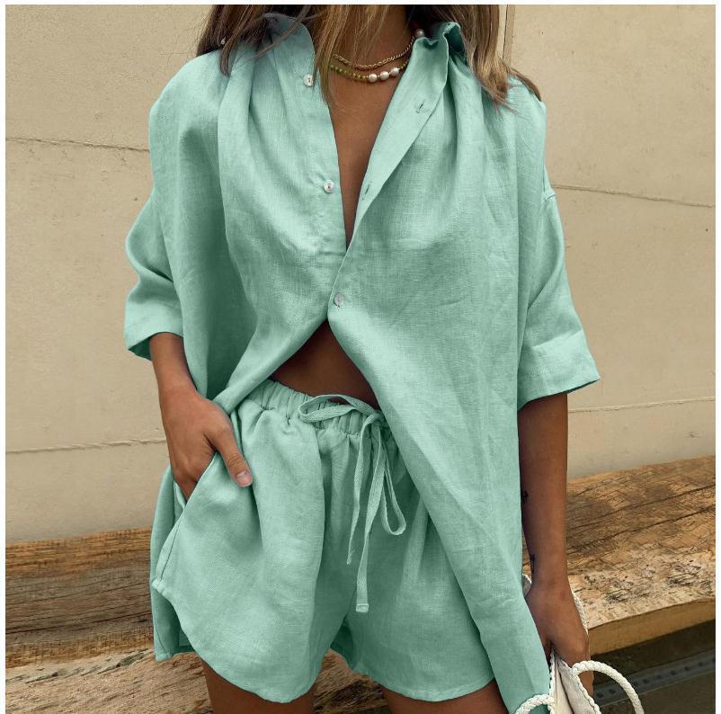 Women’s Shirt and Shorts Set – Relaxed Oversized Fit – Breathable Blend – Casual Style