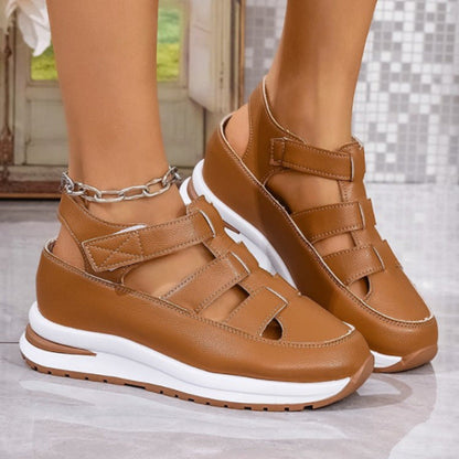 Women’s Wedge Sandals – Closed Toe – Cut-Out Upper – Velcro Strap – Platform Sole