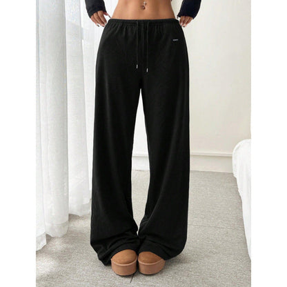 Women’s Wide-Leg Pants – Soft Knit – High Waist – Elastic Waistband – Full Length