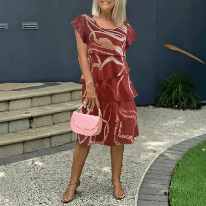 Women’s Midi Dress – Tiered Silhouette – Cotton – Flutter Sleeves – Floral Print