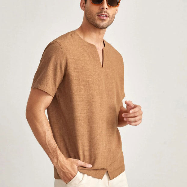 Men’s Oversized T-Shirt – Cotton Blend – V-Neck – Relaxed Fit – Short Sleeve Casual