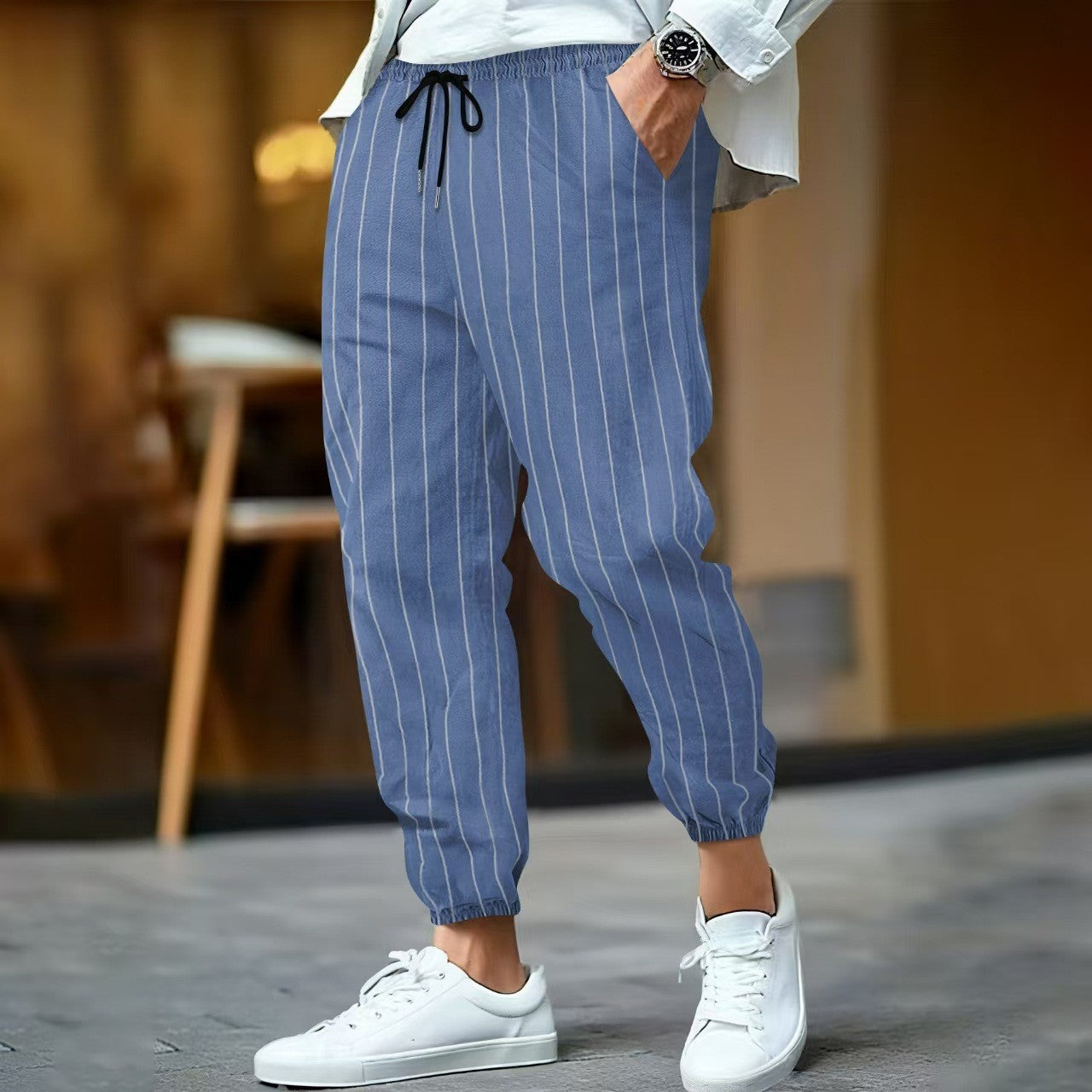 Men’s Casual Pants – Relaxed Fit – Cotton Blend – Tapered Leg – Elastic Waist – Drawstring