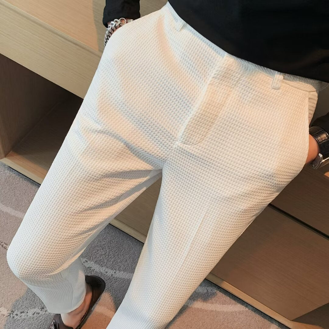 Men’s Cropped Trousers – Slim Fit – Textured Fabric – Tapered Leg – Smart Casual Wear